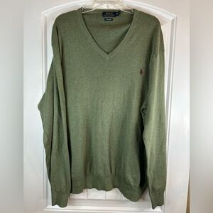 Polo Ralph Lauren 100% Pima Cotton VNeck Pullover Knit Sage Sweater Men XXL